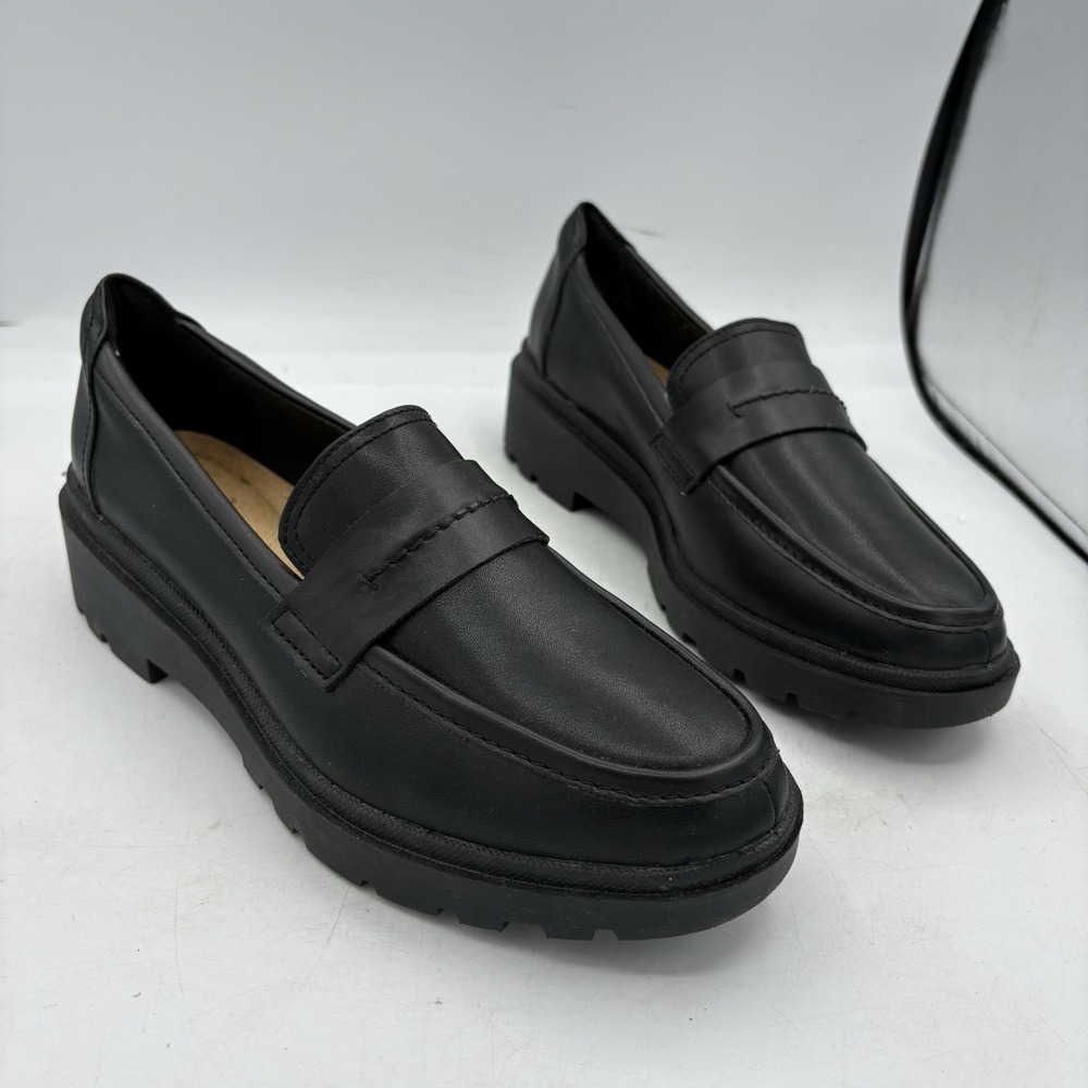 Clarks Collection Shoes Womens Size 8.5 M Calla Ease Black Loafers Lug Sole